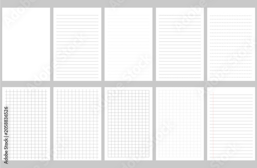 Notebook, loose-leaf paper, and memo pad set: grid, ruled, and dotted lines.