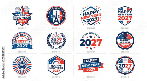 Фотография France paris themed happy new year 2027 emblem set with celebration collection g