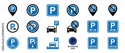 Car parking icon set on white background. Car parking sign. Car parking icon set. Public parking and parking location symbol - stock vector. new