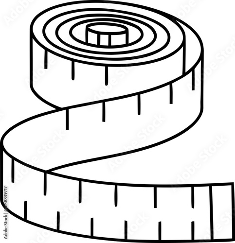 Obraz na płótnie Rolled Measuring Tape Outline, Tailor's Tool, Sewing Supplies, Measurement Instr