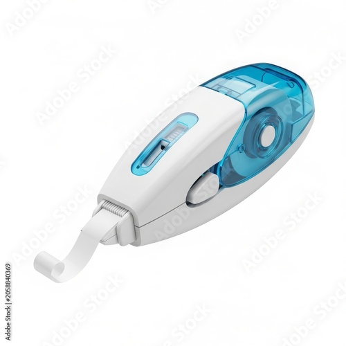 Correction tape tool, white and blue, isolated on white background