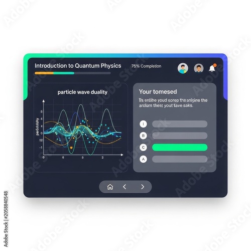 Digital lesson interface for quantum physics, with graph and to-do list