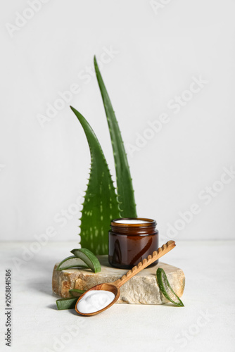 Stone stand, aloe vera leav...