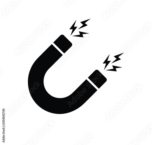 Canvastavla Horseshoe Magnet Symbol: A simple, bold graphic representation of a horseshoe magnet with sparks emanating from its poles, signifying attraction and energy