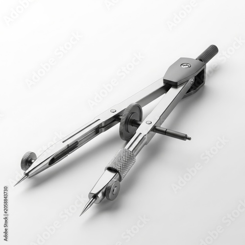 Metal geometry compass tool, isolated on white background