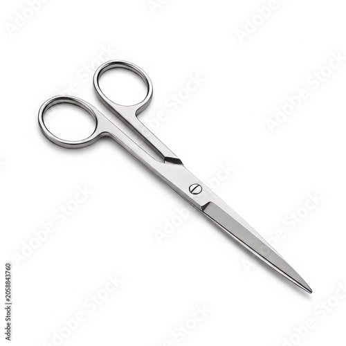 Metal scissors with silver finish, isolated on white background