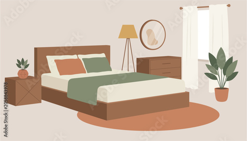 Tableau sur toile Cozy bedroom interior with a bed nightstand and lamp during soft daylight