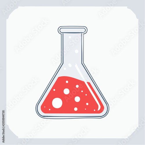 Erlenmeyer flask with red liquid and bubbles
