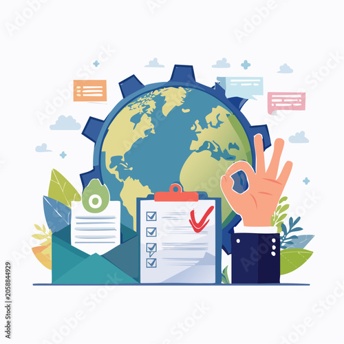 Global Business Success and Task Management Concept