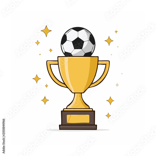 Golden soccer trophy with ball and stars