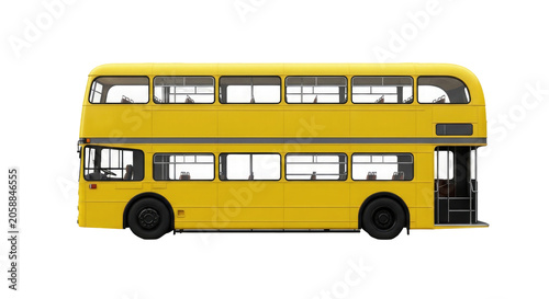 Bright yellow double decker bus isolated