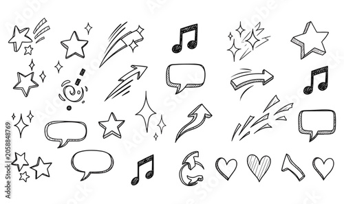 Quadro em tela Premium Retro Pop Art Stars Clipart Pack - Hand-Drawn Musical Notes Vector, Sket