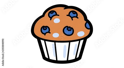Cute cartoon cupcake with blueberry eyes and mouth.