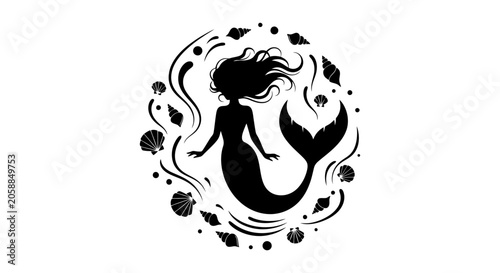 Fotografía Elegant Silhouette of a Mythical Mermaid with Flowing Hair.