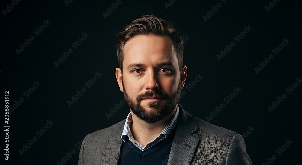 Fototapeta premium Businessman, professional man, portrait, gray suit, isolated on black