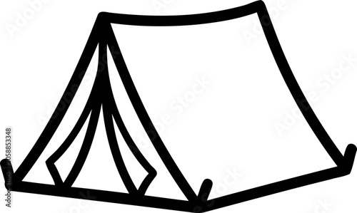 Quadro su tela Simple black and white drawing of a camping tent, minimalist design
