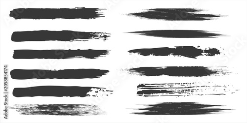 Photos Black brush stroke set isolated on background