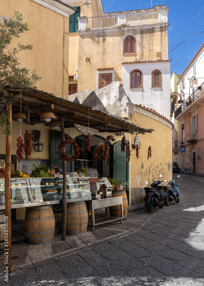 Obraz premium Charming cafes and streets on the island of Ischia with traditional products