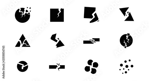 Fotografie Set of Cracked and Broken Geometric Shapes Icons
