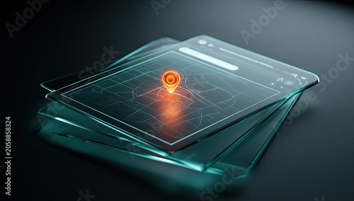 Luminous map overlay on futuristic transparent screens