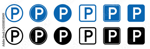 Foto Car parking lot sign set, car parking area, parking location
