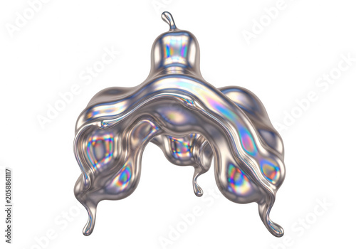 Metallic liquid sculpture with iridescent holographic reflections chrome isolated on a black background, for high-end digital, and artistic use isolated on a transparent background