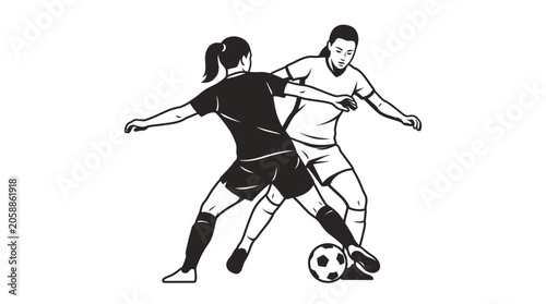 Tableau sur toile Two Soccer Players Competing for Ball, Engaged in Intense Tackle on Isolated Whi