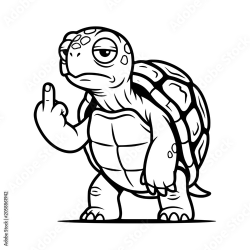 A cartoon turtle with a disgruntled expression gives the middle finger in a playful yet rebellious gesture. vector illustration