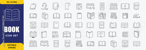 Books web icons in line style. Audio book, knowledge, library, education, read. Vector illustration