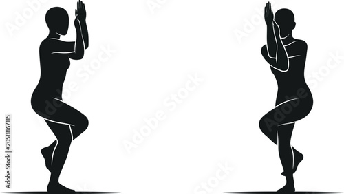 Canvastavla Woman Yoga Pose Set with Praying Hands Silhouette and Copy Space Background