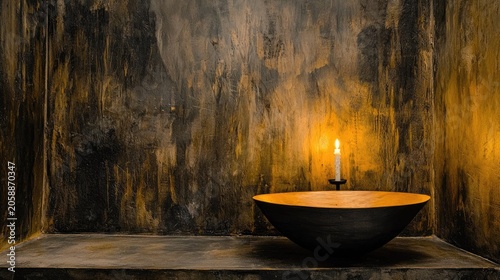 A tranquil interior scene with a warm candlelight glow.