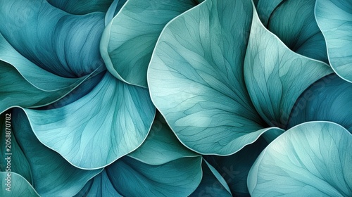 Close-up view of textured teal leaves, beautifully arranged.