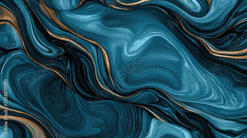 Abstract design showcasing fluid patterns in teal and gold tones.