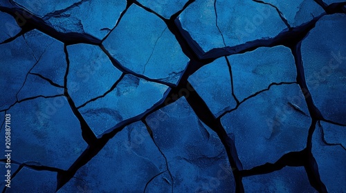 Deep blue surface with extensive fractured patterns.