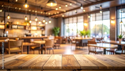 Cozy Cafe Interior with Wooden Tables and Chairs.