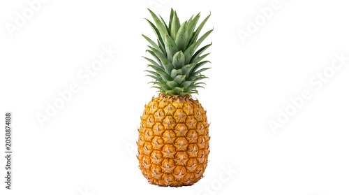 Tableau sur toile Whole ripe pineapple with green leaves and textured yellow skin fruit isolated on transparent background