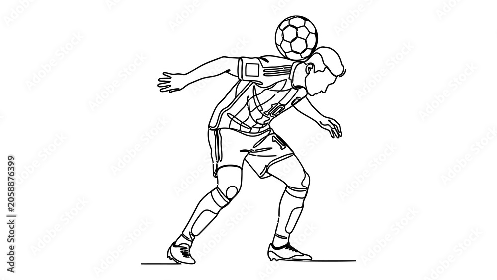 Fototapeta premium Continuous Line Drawing of a Male Soccer Player Balancing a Football on His Neck Minimalist Sport Illustration