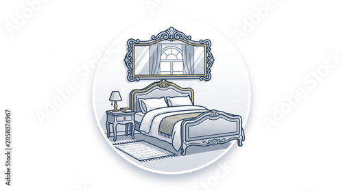 Obraz na plátně Elegant bedroom interior design sketch with ornate furniture.