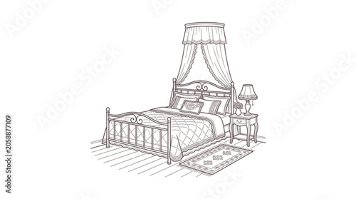 Obraz na plátně Elegant Canopy Bed with Intricate Details and Cozy Atmosphere.