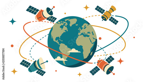 Photos Satellites Orbiting the Earth Globe.