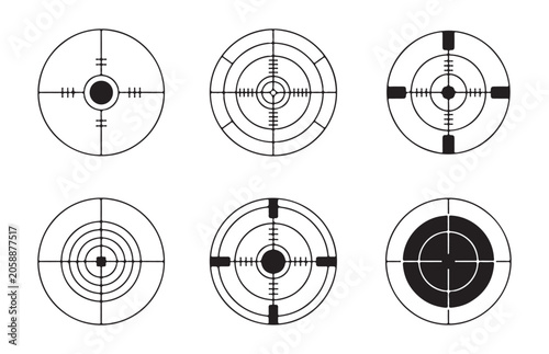 Quadro em tela Set of six target crosshair designs for aiming and precision shooting, vector illustration