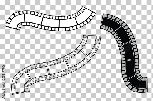 Retro film strip frame element sign. Film strip roll vector icon. Roll film strip on isolated transparent background. Photograph camera logo. Eps file 59.