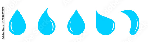 Blue water drop icons, aqua droplets and rain symbols