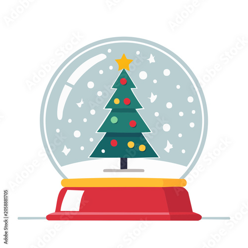 Flat design snow globe with Christmas tree and snowflakes