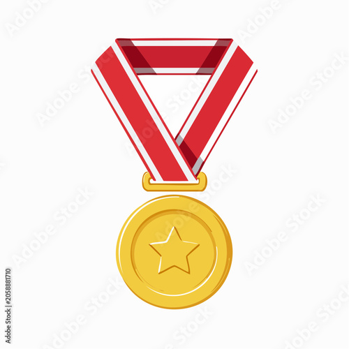 Gold Medal with Red and White Ribbon