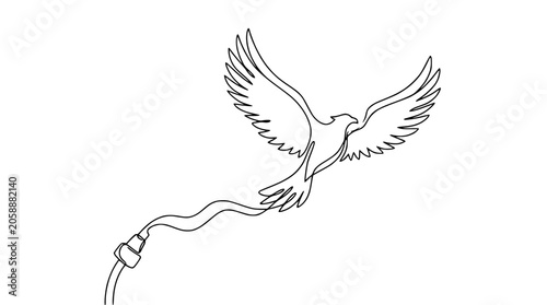 Obraz na plátně Continuous Line Drawing of a Bird with a Plug
