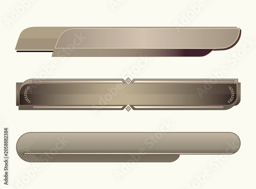 set of three elegant metallic lower third banners in beige and bronze tones. sophisticated geometric designs, smooth gradients