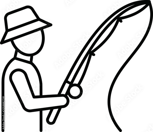 Quadro em tela Fisherman with rod, line, and hat, stylized outline, outdoor hobby