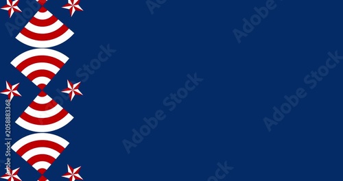 Copy space background animation for text and decorative ornaments in the colors of the United States flag. A combination of navy blue, red, and white.