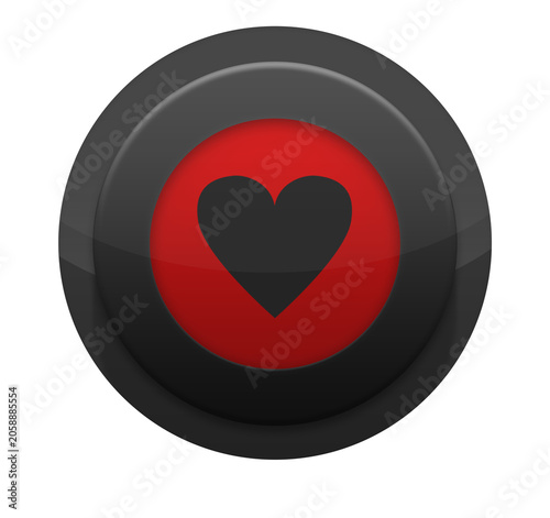 Minimalist glossy black and red round favorite button with heart icon for web and interface design